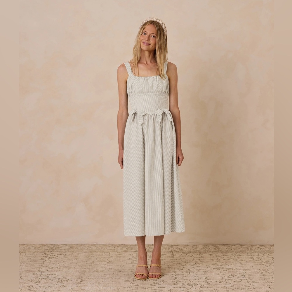 Noralee Betsy bow Dress Sage Stripe SMALL